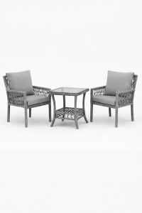 Oslo Raddan 1+1 Bistro Set Minderli 2 Kişilik Raddan Oturma Grubu Camlı Sehpa Bahçe Balkon Teras Set